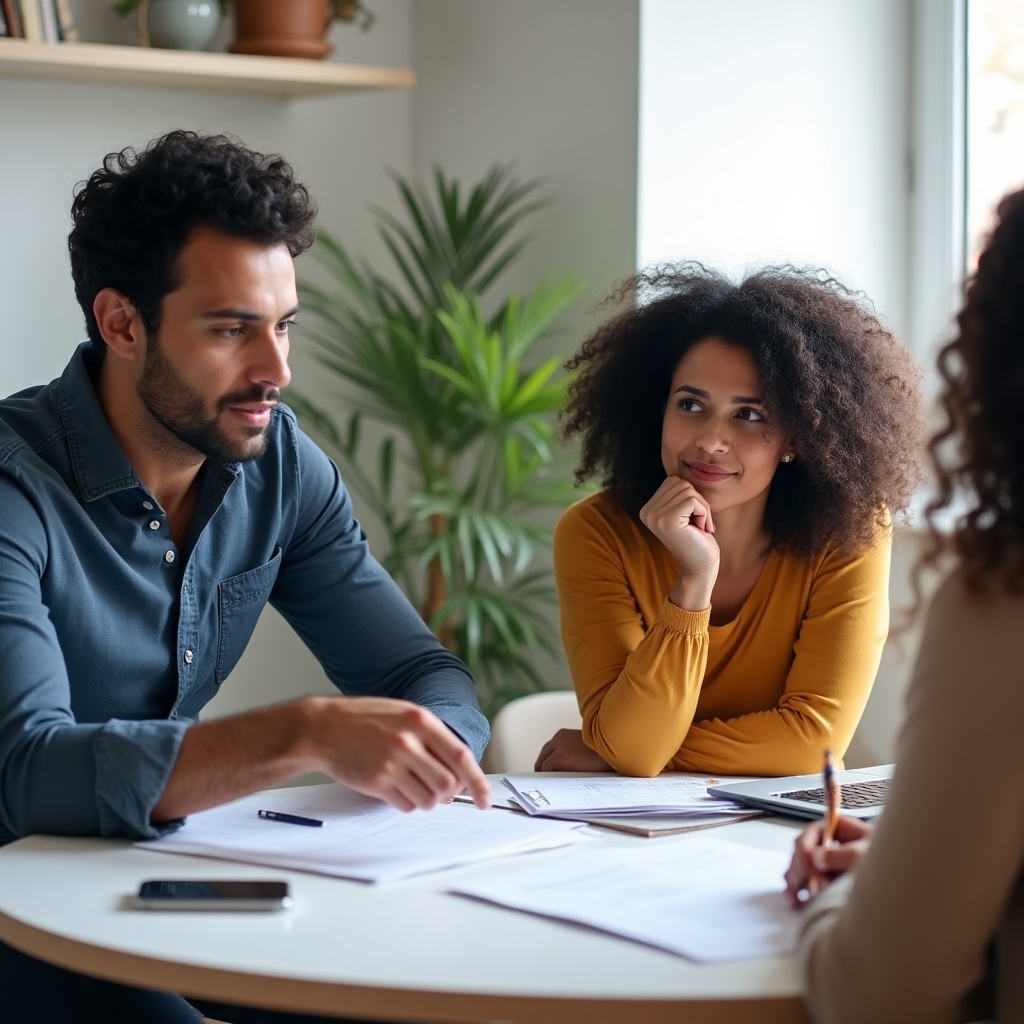 Cooperative consulting team reviewing legal documents together at a table